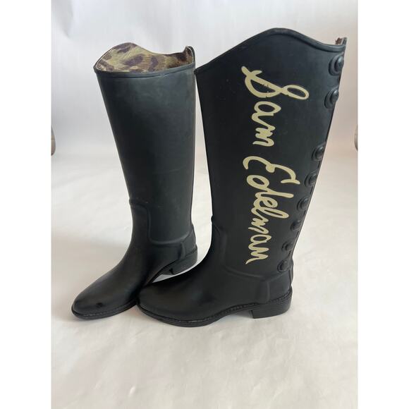 SAM EDELMAN XENIA WOMENS TALL RUBBER RAIN BOOTS WELLIES BLACK TAN SIZE 7M - Picture 6 of 12